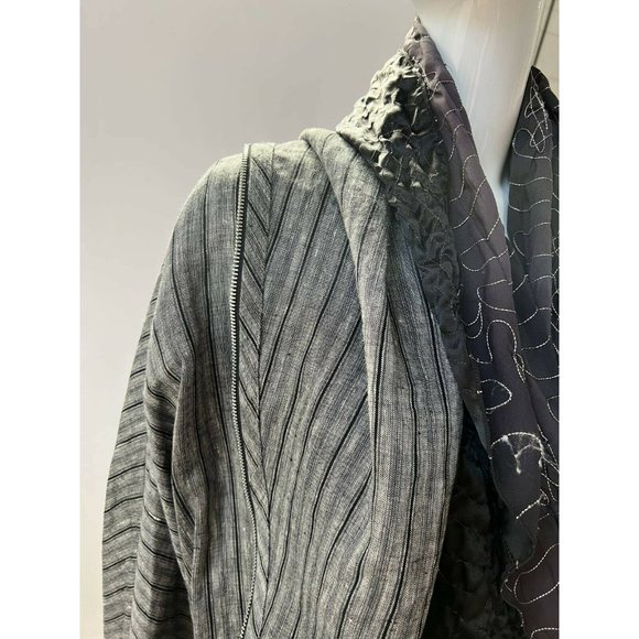 Catherine Bacon Womens Oversized Jacket Coat Black White Stripe Zip One Size - Picture 9 of 12